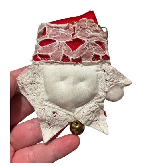 Santa Ornaments Set Of 3 Felt And Lace Santa Stars Vintage - Picture 7 of 7